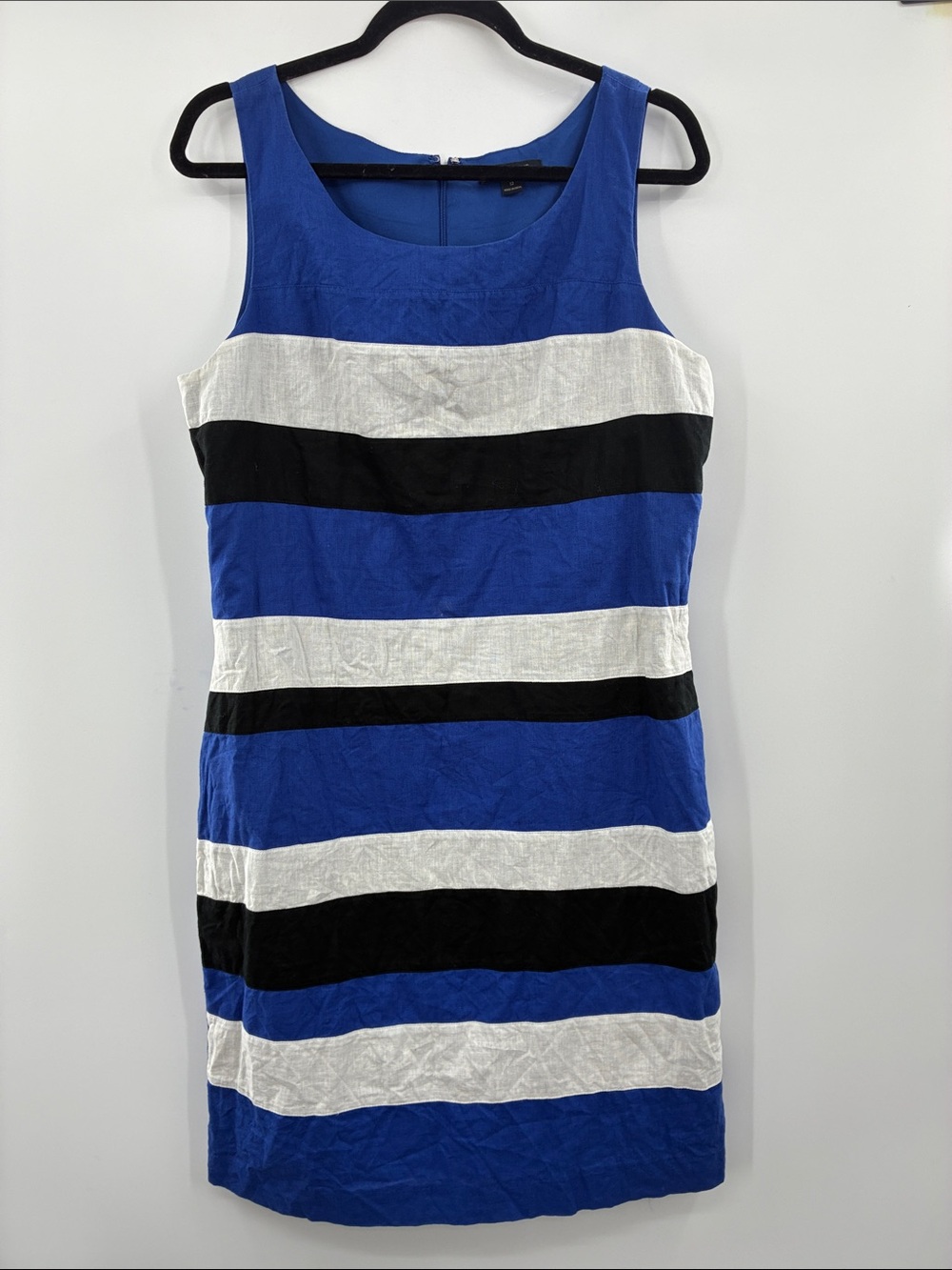 Banana Republic Royal Blue, White & Black Striped Sleeveless Sheath Dress